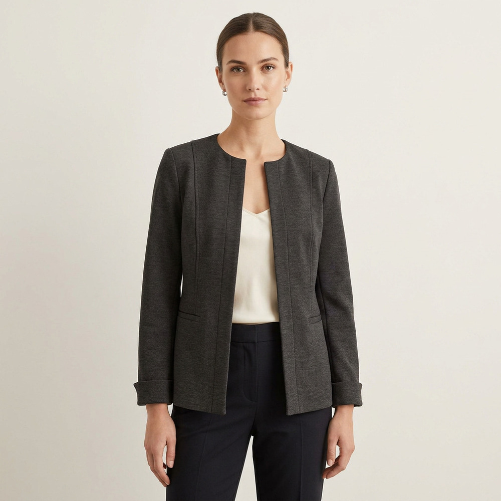 Eileen Fisher Charcoal Collarless Open Jacket S